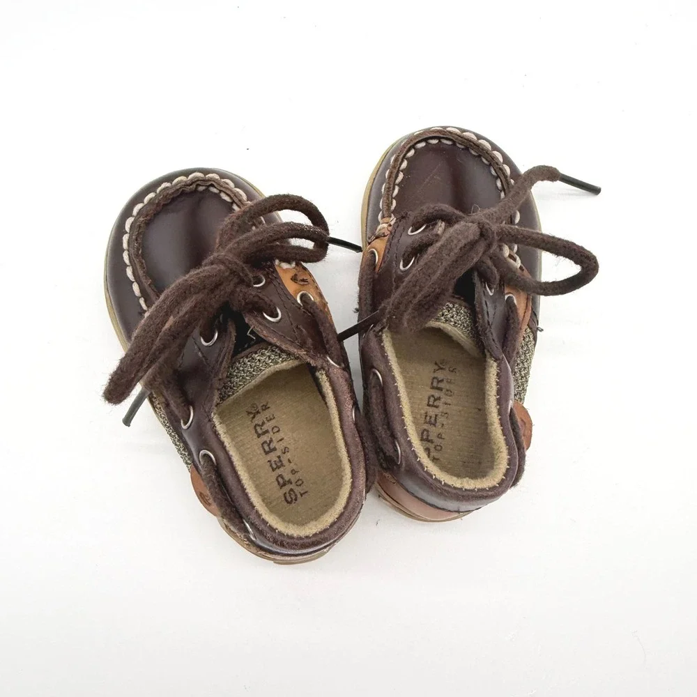 Sperry Bluefish Prewalker Kids Size 2M‎ Brown Leather Boat Shoes PB31924